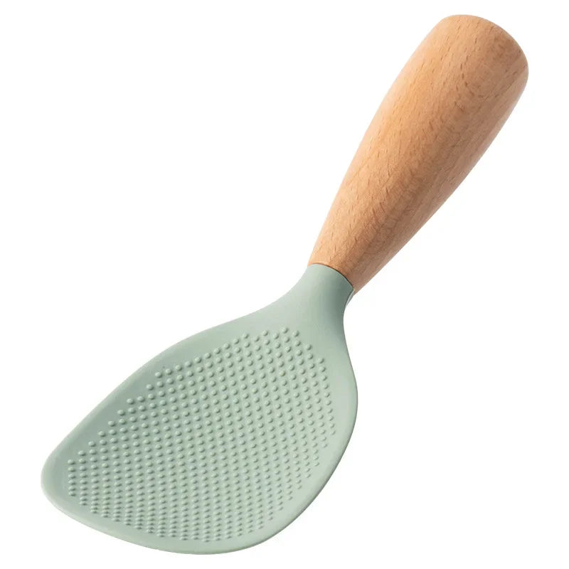 Vertical Silicone Rice Spoon with High Temperature Resistant Wooden Handle and Non-stick Rice Spoon Cute Kitchen Accessory