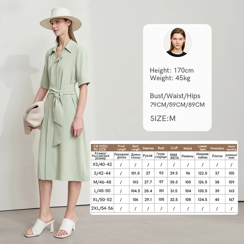 AMII Summer Office Lady Dresses Female 2026 Solid Short Sleeve Turn-down Collar with Belt Shirt Dresses Woman Fashion 12552048
