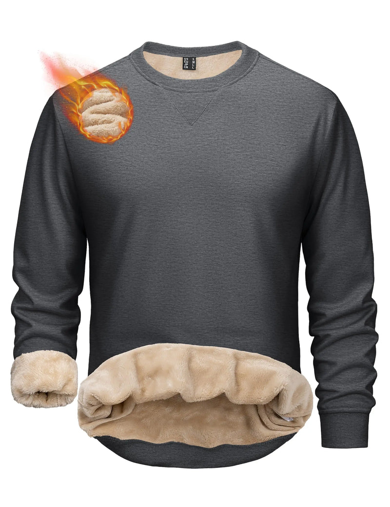 TACVASEN Men's Sherpa Lined Sweatshirt Thermal Fleece Pullover Winter Warm Thick Crewneck Sweatshirts Casual Solid Tops For Men