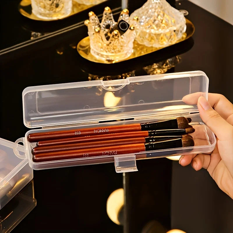 2pcs Transparent Flip Cover Portable Storage Box,Portable makeup box,Makeup Brush Holder,Eyebrow Pencil Toothbrush Organizer