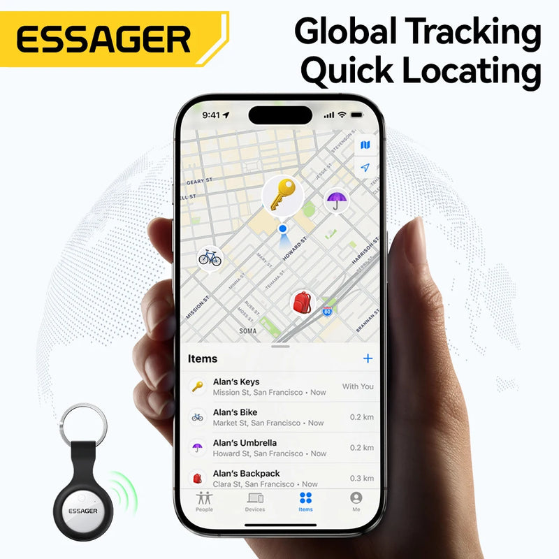 ឧបករណ៍តាមដានសុវត្ថិភាព ESSAGER SmartTag ជាមួយ IP Find My Bluetooth GPS Locator សម្រាប់ iPhone កាបូប សោ វ៉ាលី សត្វចិញ្ចឹម ឧបករណ៍ប្រឆាំងការបាត់បង់