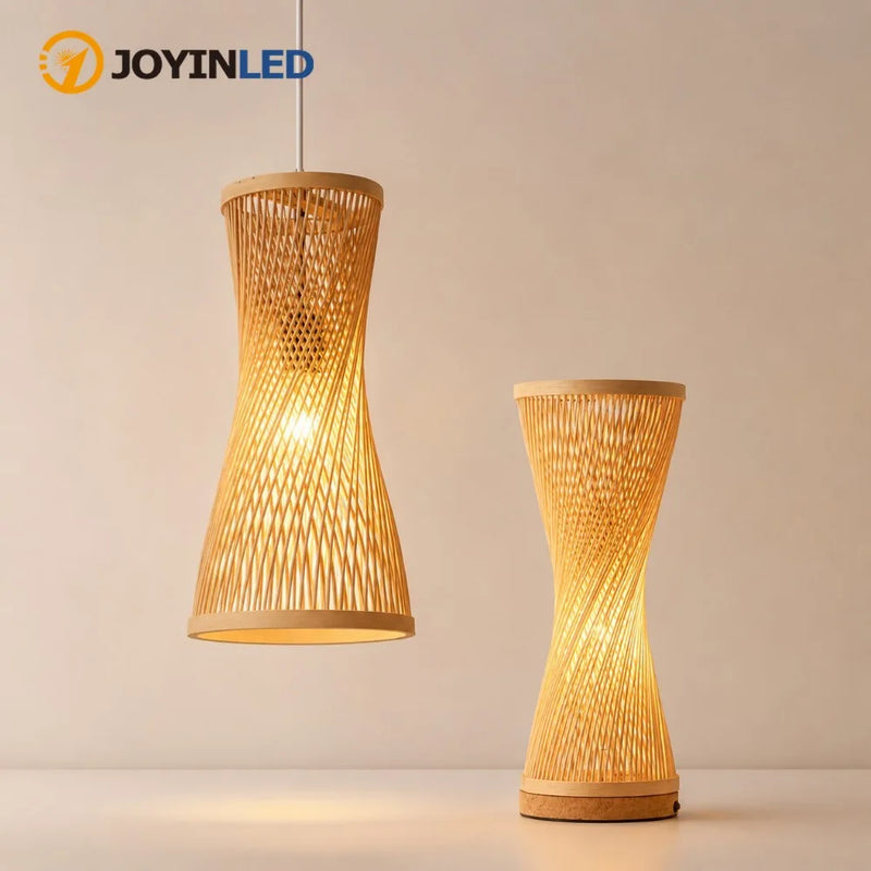 JOYINLED Japanese Style Bamboo Pendant Lamp Hand Woven Bamboo Art Lamp Shade for Chandelier Table Lamp Home Decor Light Fixture