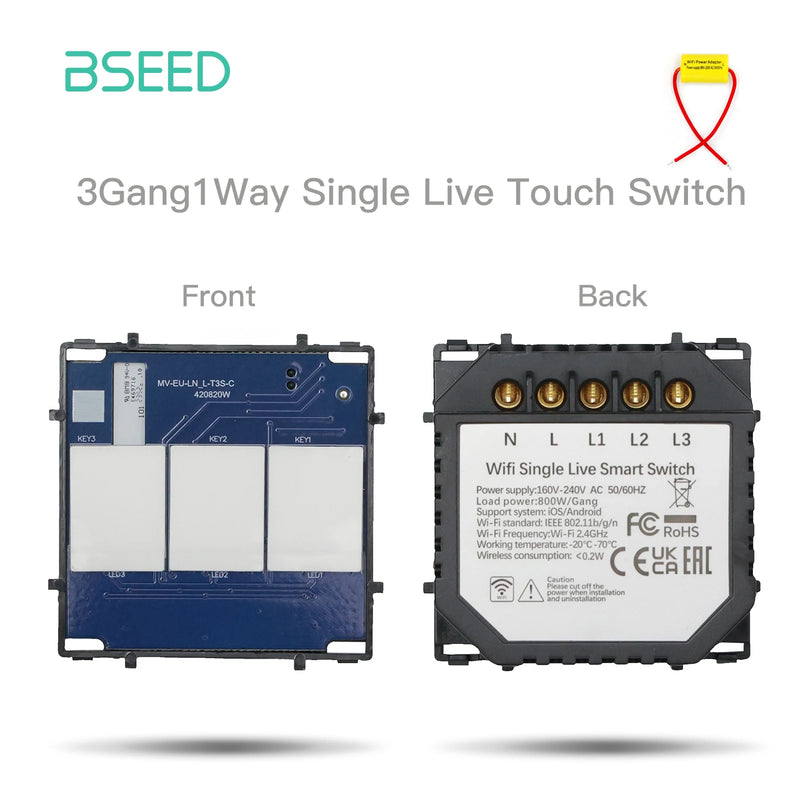 BSEED Single Live Light Switches Function Key 12/3Gang WIFI Touch Switch Part Google Alexa Wireless APP Control No Neutral Wire