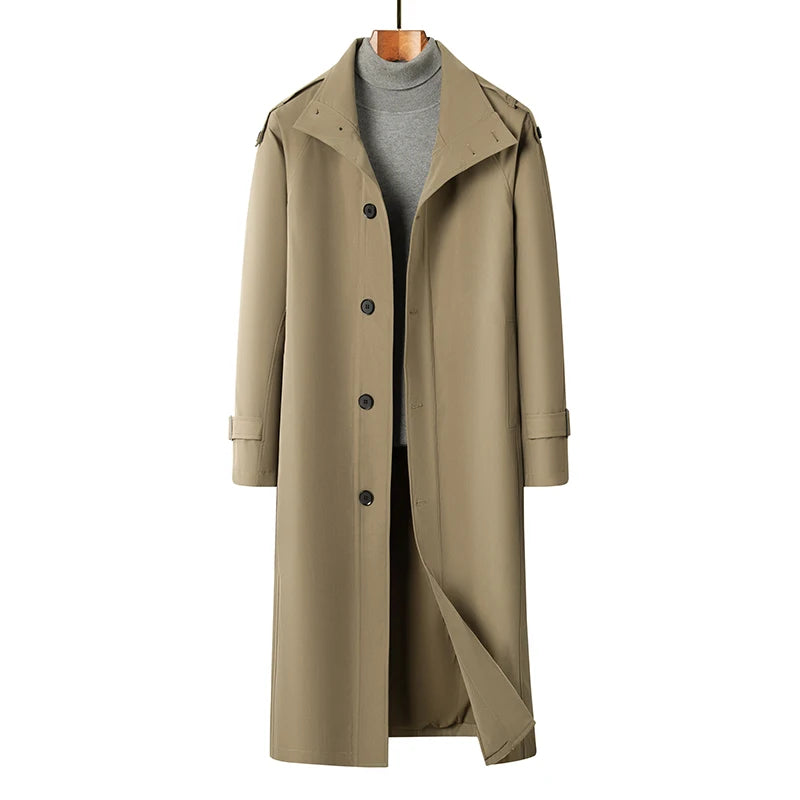 High-quality Men's Business Casual Windbreaker, Solid Color Daily Windproof Long Jacket, Elegant British Style Coat.