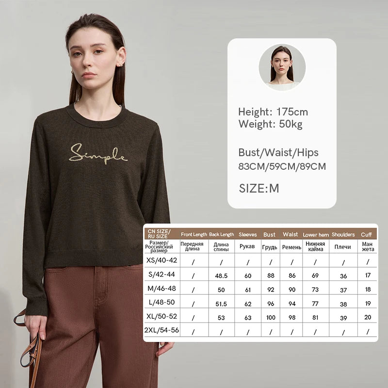 AMII Minimalist Women's Long Sleeve Pullovers 2026 Autumn Fashion Letter Jacquard Straight Tops Casual O-Neck Sweaters 12523052