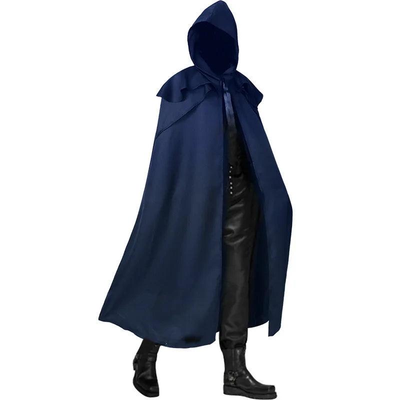 2026 Men's Black Medieval Retro Hooded Robe, Festival/performance Cosplay Costume, Red Cape Long Jacket, Blue and Green Cloak