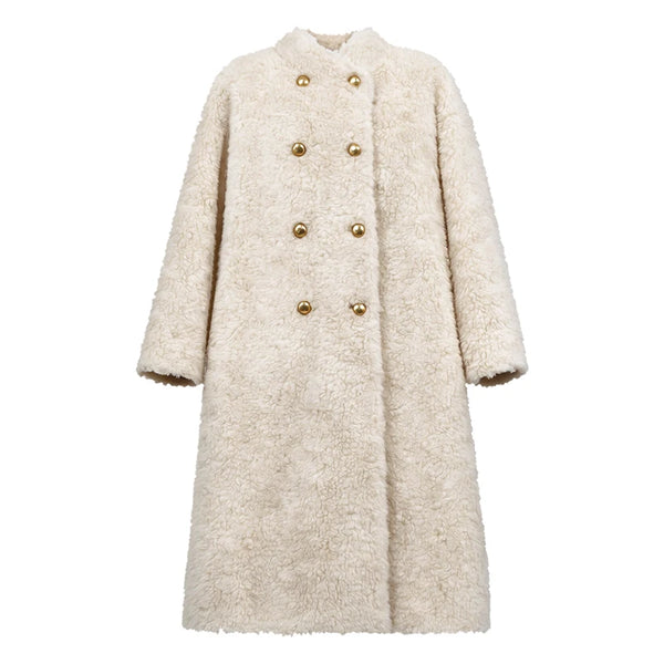 Amii Women's Wool Fur Coat Double-Breasted Long Length Lapel Collar Commuter Minimalist 2026 Winter Women Fur Coat 12624091