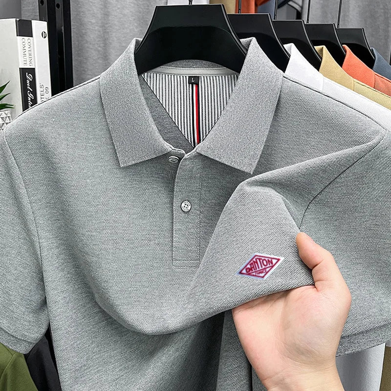 Designer Style 100% Cotton Man New Short-Sleeved Polo Shirt Lapel Button Slit Hem Letter Embroidery Classic Business Men's Wear