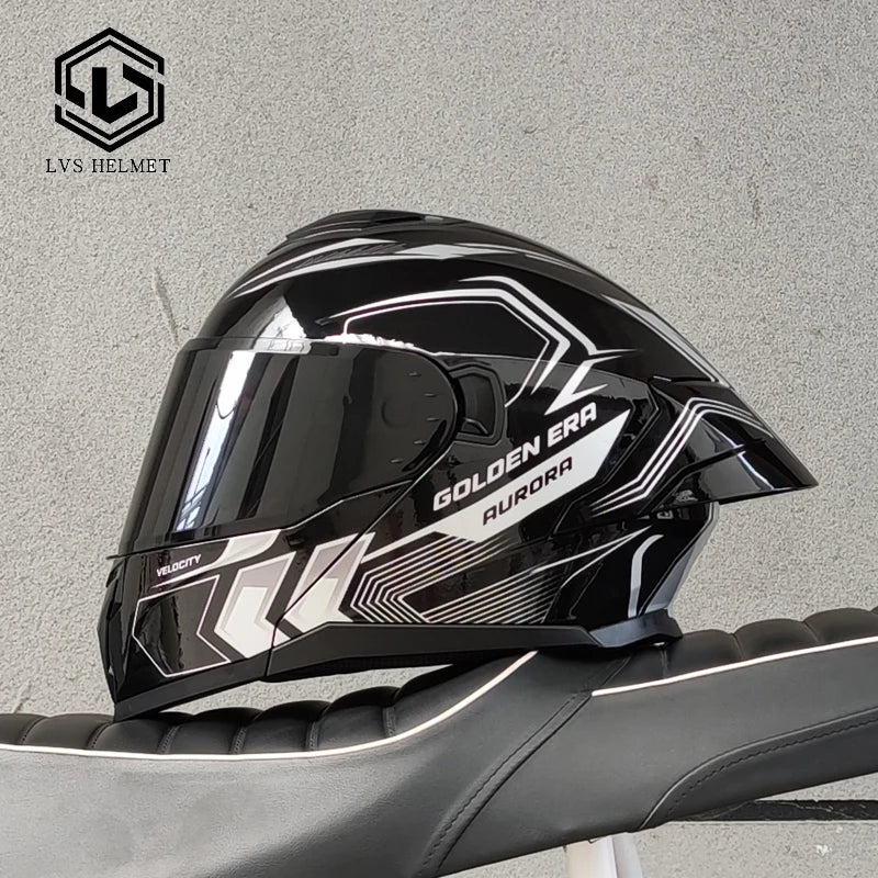 Modular Flip Up Motorcycle Helmet Dual Visor Big Rear Spoiler DOT Approved Full Face Motorbike Racing Safety Helmet Casco Moto