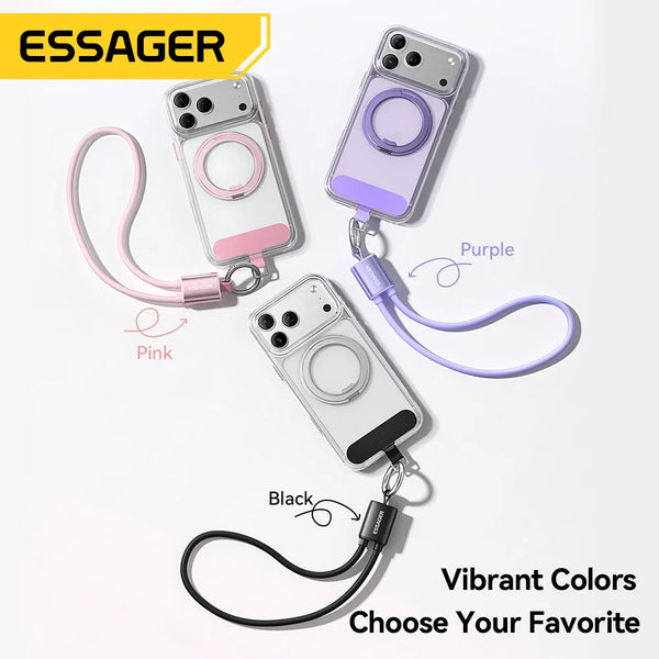 ខ្សែសាក Essager 60W USB Type C Lanyard ខ្សែខ្លីសម្រាប់ Samsung S25 S24 Xiaomi iPhone 17 16 15 Pro Type C ដល់ Type C Cable