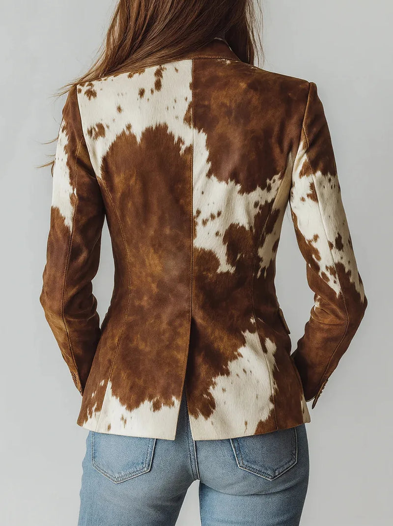2026 New Arrival: White and Brown Women's Long-Sleeve Blazer, Corduroy Jacket, Single-Breasted V-Neck Top.