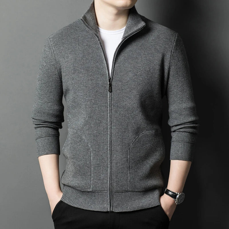 Solid Color Long-sleeved Stretch Cardigan for Men, Daily Casual Warm Sweater.Fall Jacket M-4XL