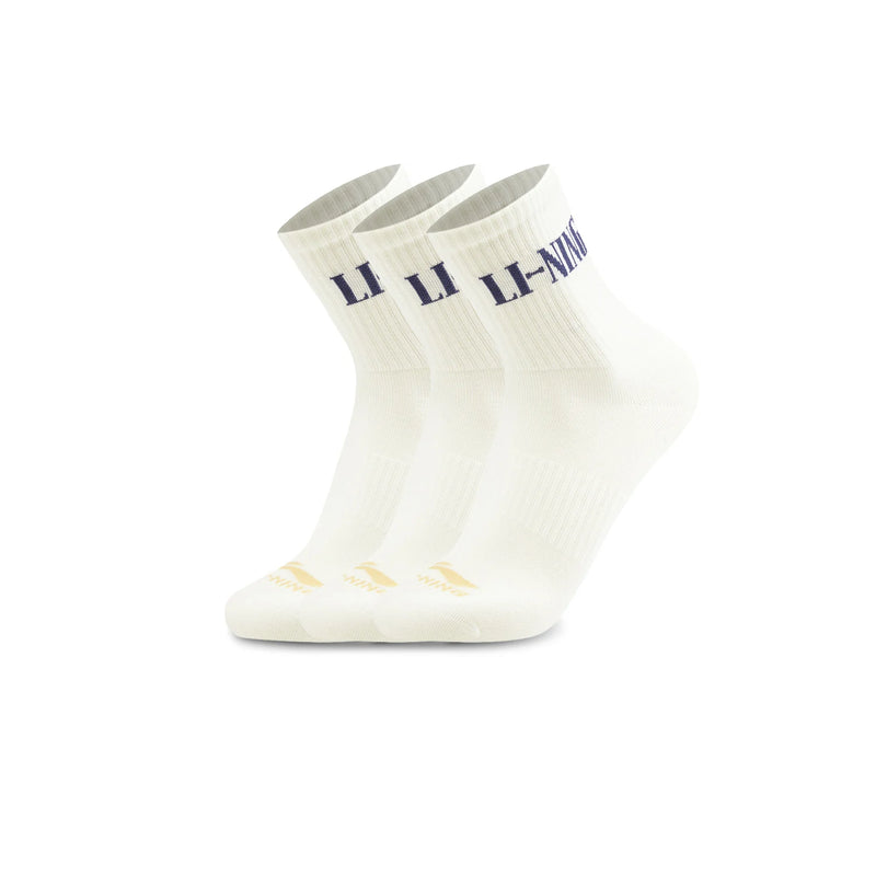 ស្រោមជើង Li-Ning Unisex 3គូ រចនាបថកីឡា LN ការពារបាក់តេរី 22-28សង់ទីម៉ែត្រ ស្រោមជើងទន់ស្រួល អក្សរបុរាណ LiNing AWTW005