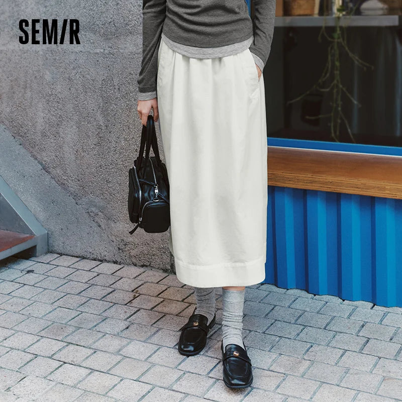 Semir Elegant Skirt Women Spring Elastic Waist Solid Color A Line Umbrella Skirt Hip Covering Versatile Slouchy Maxi Top