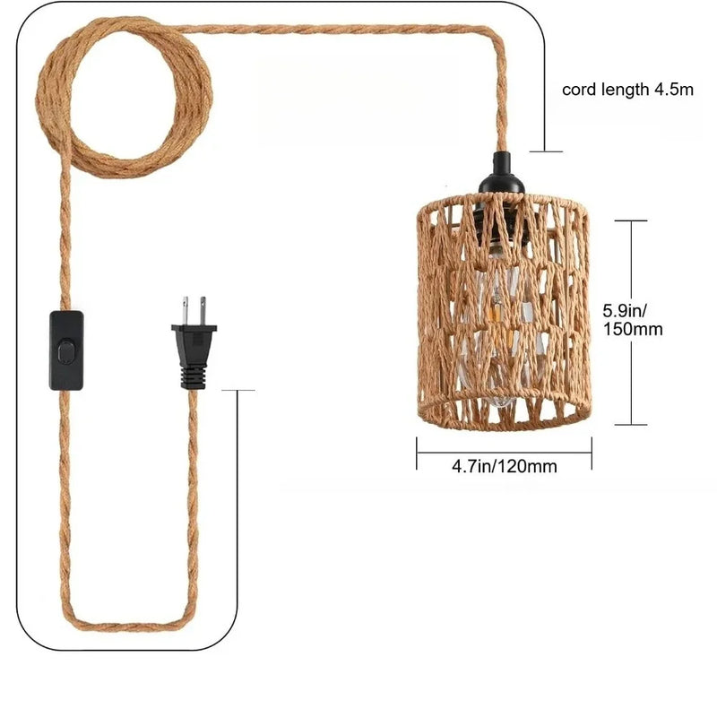 Boho Classic Ceiling Chandelier Lamp Rustic Pendant Light Plug in With Wire E27 for Bedside Restaurant Balcony Corridor Indoor