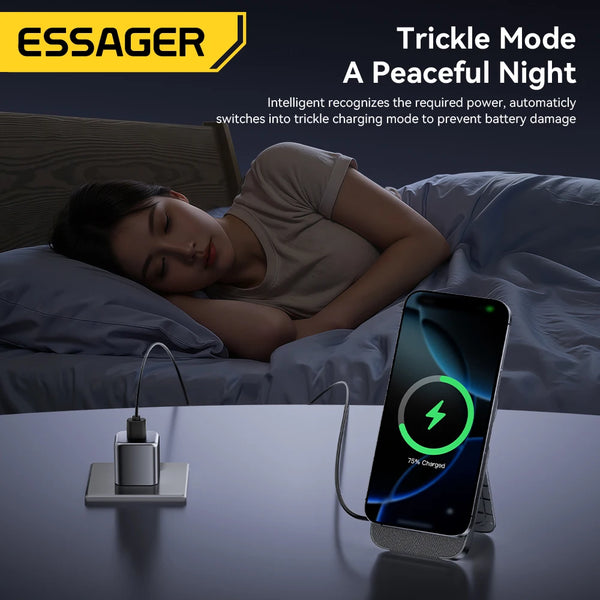 ជើងទ្រសាកថ្មឥតខ្សែ Essager 3 in 1 អាចបត់បាន 15W សម្រាប់ iPhone 17 16 15 Airpods iWatch សម្រាប់សាកថ្មលឿន MagSafe