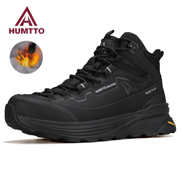 HUMTTO Outdoor Casual Trekking Boots Winter Men's Sneakers Leather Hiking Shoes Men Keep Warm Snow Boots for Man 2024 Trainers
