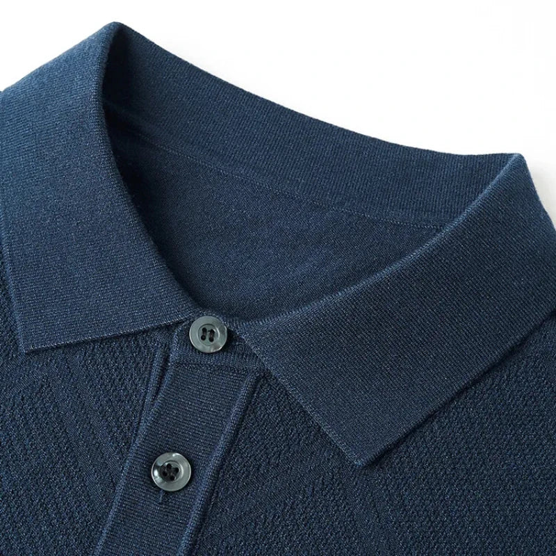 Solid color geometric pattern POLO  men's business casual daily commute warm wool sweater, high-quality men's woolen sweater.