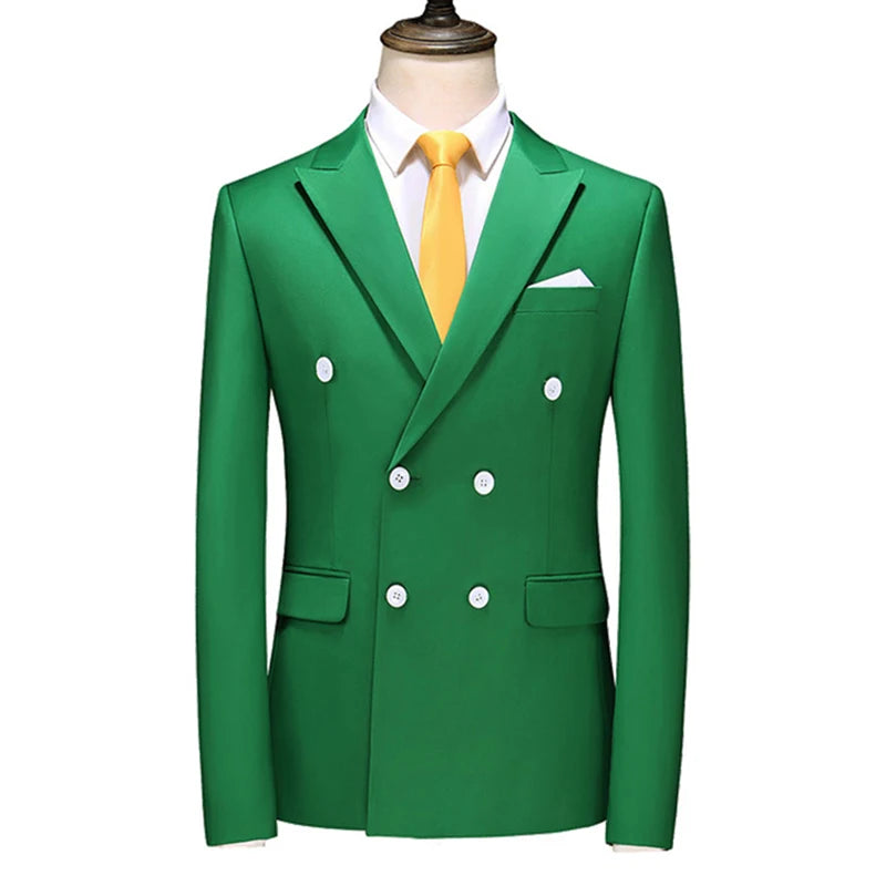 Men's Blue Long-sleeved Suit Jacket, Double-breasted Business Coat, Asian Size Slim fit Blazer,Available in Green,Red,Black,Gray