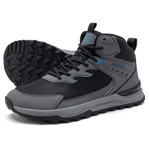HOBIBEAR Men Wide Width Ankle Boots Mid-Top Hiking Running Shoes Non-Slip Outdoor Trail Walking Sneakers for Male
