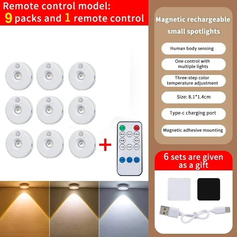 LED Under Cabint Lights Motion Sensor Night Light Dimmable USB Rechargeable Wireless Kitchen Lamps Closet Room Aisle Decor