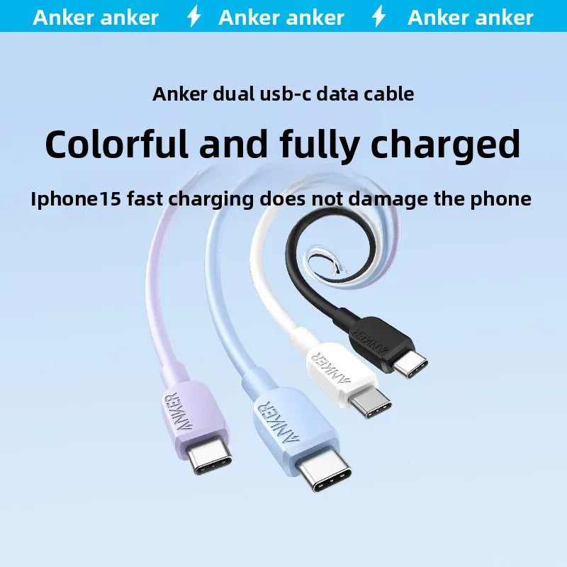 ខ្សែសាកទិន្នន័យ Anker ប្រភេទ C ពីរ ស័ក្តិសមសម្រាប់ទូរស័ព្ទ MacBook និង Huawei ក្បាលពីរ សាកថ្មលឿន 81E2 សម្រាប់ម៉ូតូ គ្រឿងអេឡិចត្រូនិច
