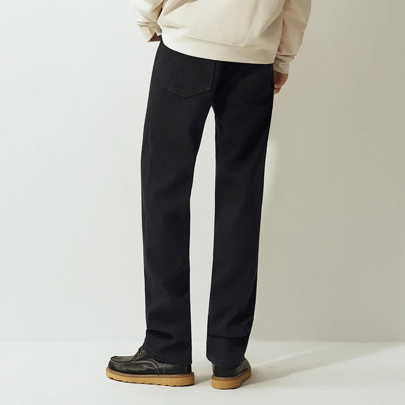 Semir Jeans Men Winter Fleece Lined Warm Lycra Elastic Straight Leg 2025 New Business Casual Commuting Pants Men'S Wear