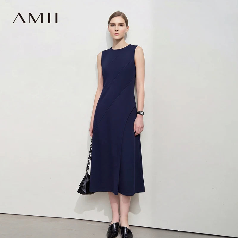 Amii Women's Sleeveless Dress 2026 Summer New Round Neck Fitted Waist With Slit Elegant Casual Midi Dress For Women 12642063