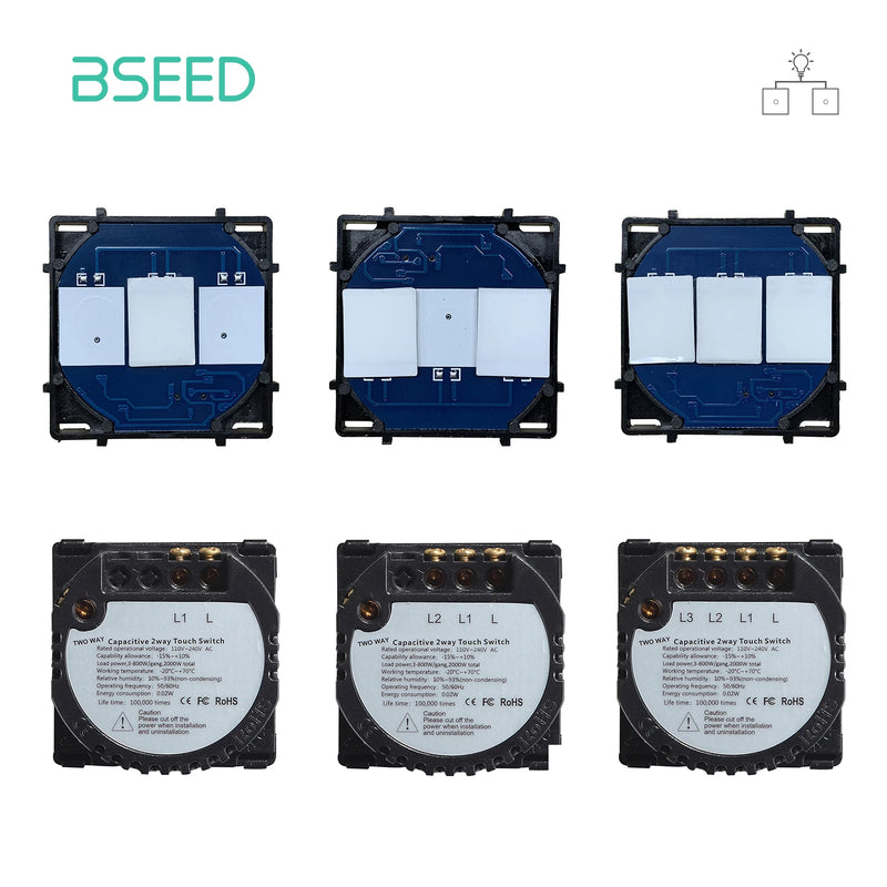 BSEED The Base Of 1/2/3Gang 2Way Wall Light Switch Touch Sensor Switch Parts 110-240V Without Panel Bule Backlight  On OFF