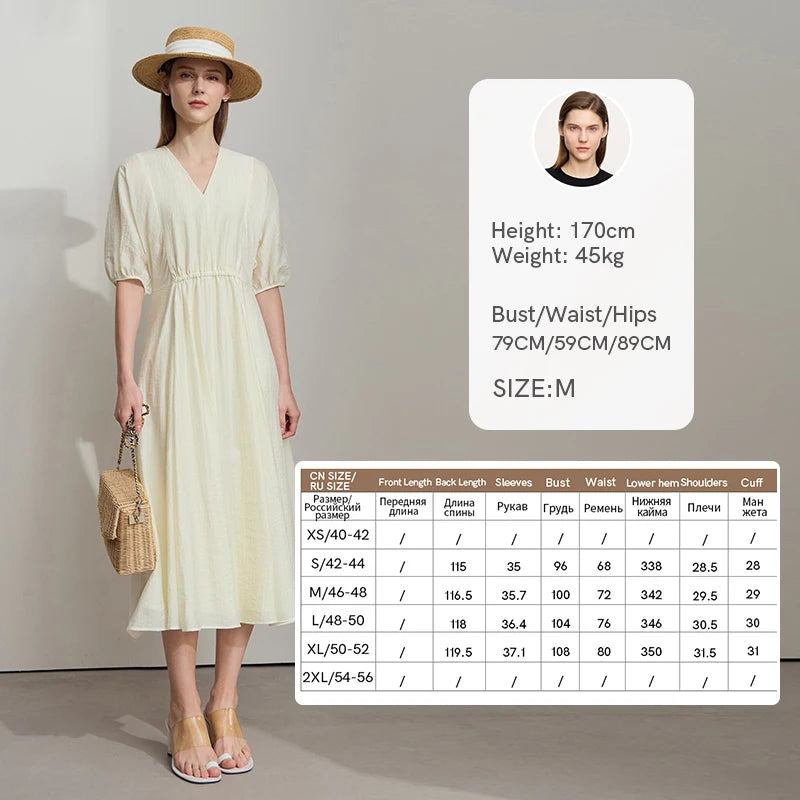 រ៉ូបការិយាល័យ AMII Minimalist សម្រាប់នារីរដូវក្តៅ ឆ្នាំ២០២៥ ដៃអាវរាងចង្កៀង V-neck រ៉ូបប៉ាក់រលុង ម៉ូដសម្រាប់នារី 12522090