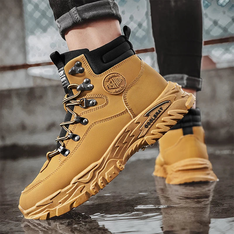Men's high-top Joker casual boots four seasons breathable light soft-sole anti-skid work boots fashion youth walking tide boots