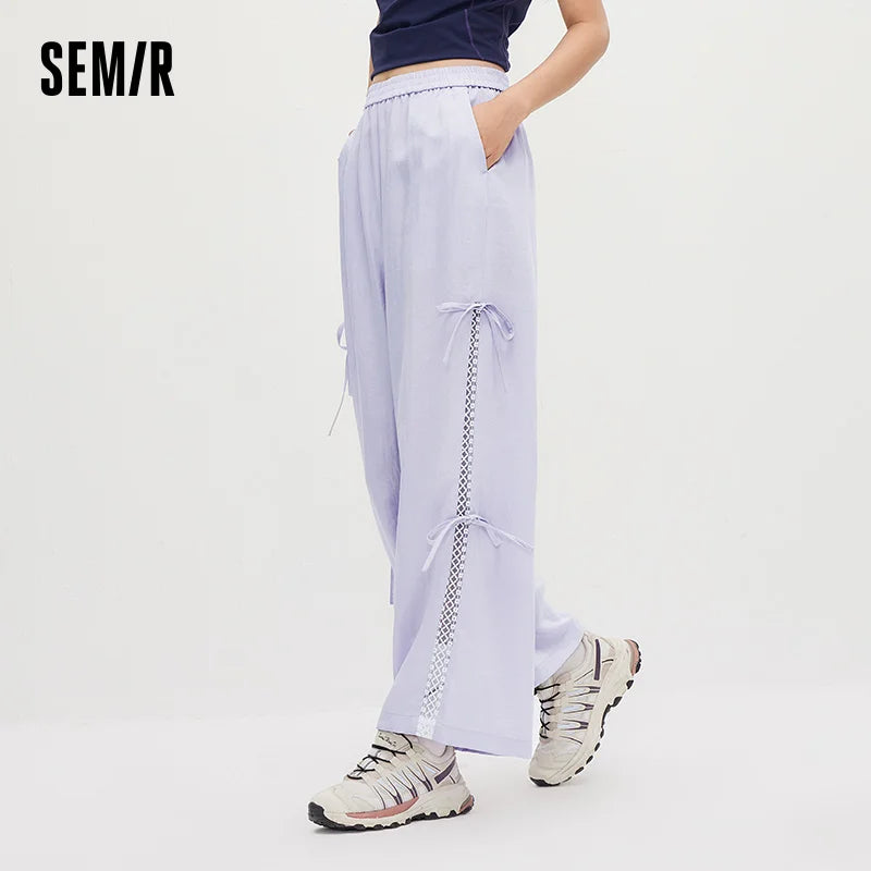 Semir Women Pants Bowknot Lace Loose Wide Leg Long Pants 2026 Summer Sweet Casual