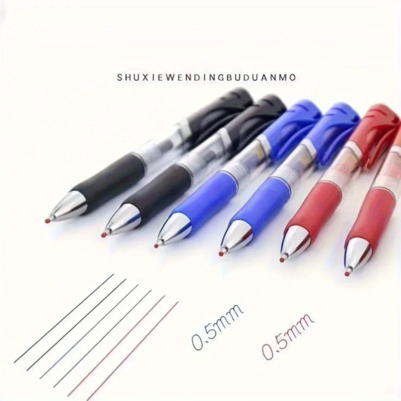 10pcs press-type Gel Pen Set,Point 0.5Mm,Retractable Plastic Round Body,Black/Blue/Red Ink,for School And Office Stationery.