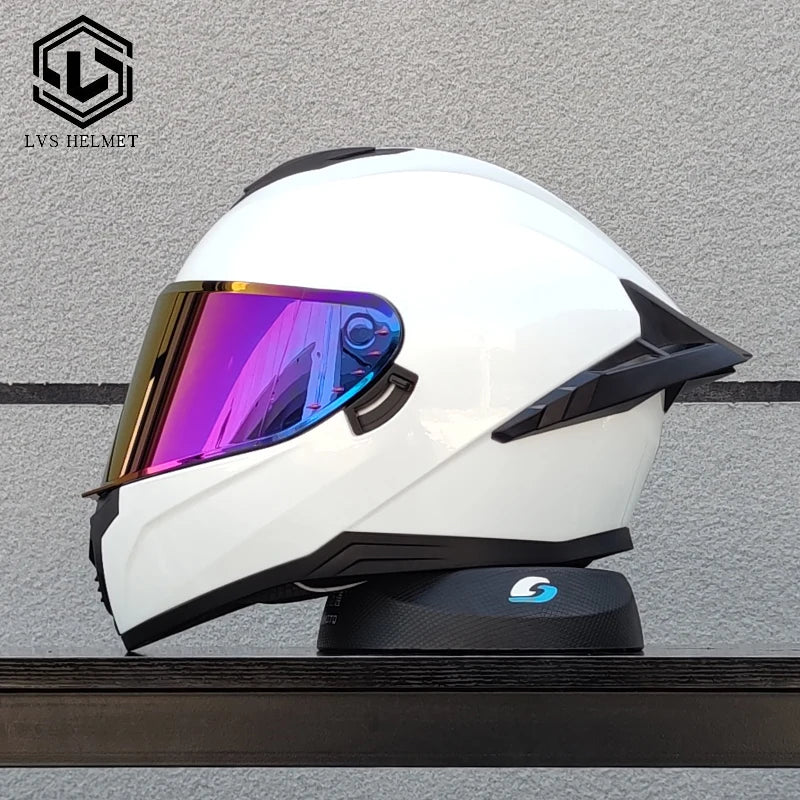 LVS high-quality adult motorcycle helmet with double lenses and full coverage track helmet, personalized large tail wing DOT