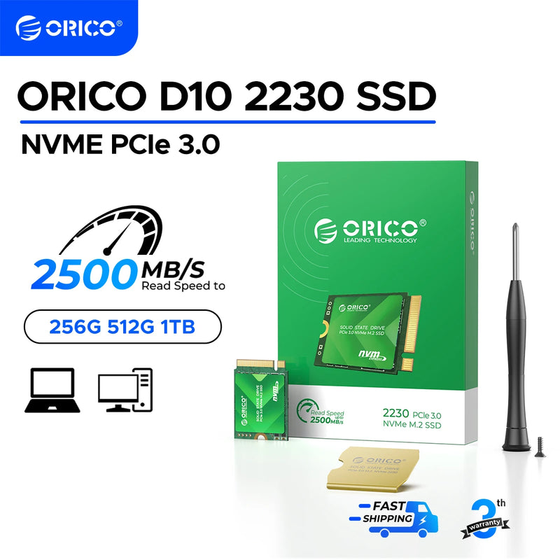 ORICO M.2 2230 SSD 256GB NVMe PCIe Gen 3.0x4 Internal Solid State Drive TLC 3D NAND Up to 2500MB/s for Steam Deck D10 2230