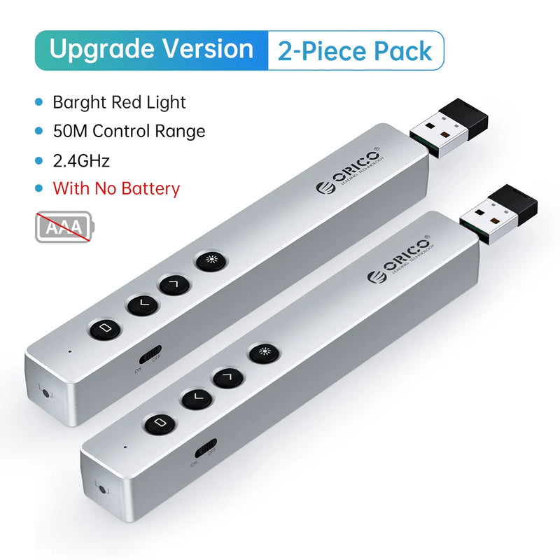 ORICO Presentation Clicker Remote Laser Pointer Wireless USB Presenter Slideshow PowerPoint Clicker 2.4GHz for Google Slides
