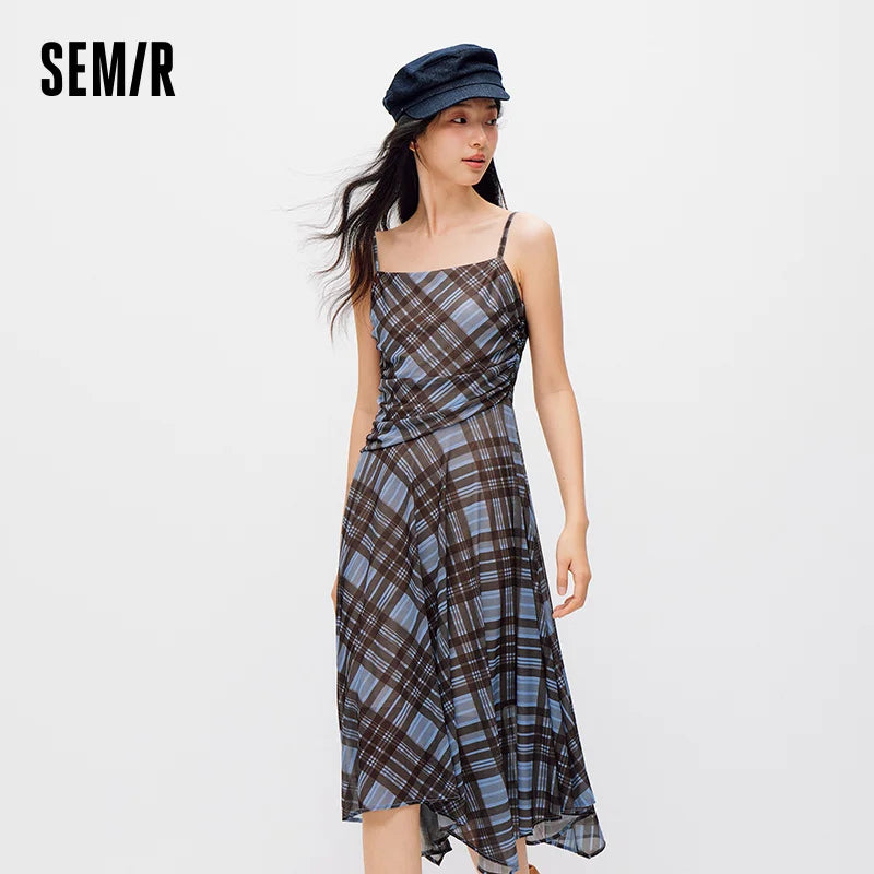 Semir Women Dress Plaid Ruched Vintage Design Sexy Stylish Slip Mini 2026 Summer Street Fashion Wear