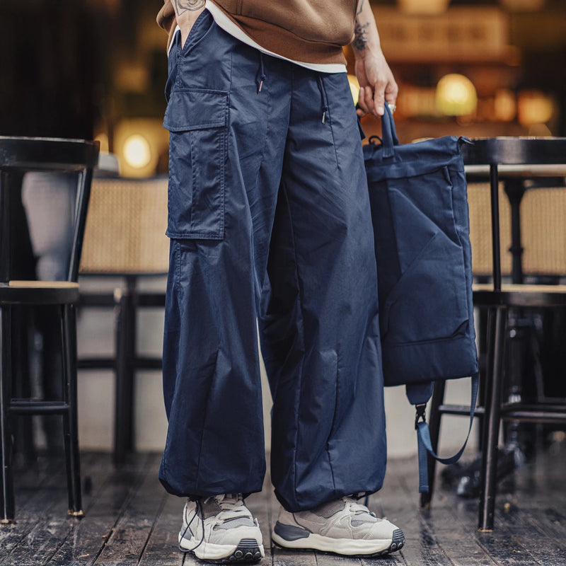 Maden Retro Men's M65 Big Pocket Casual Pants Straight-Leg Lightweight Trousers Blue Woven Long Pants for Autumn Streetwaer