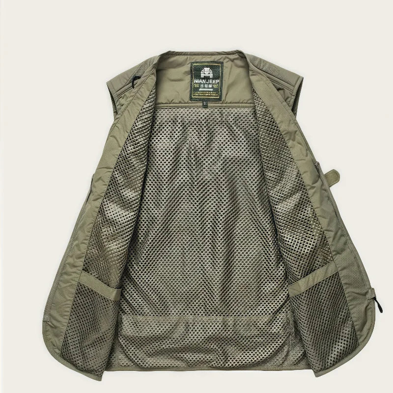 2025 Multi-Pocket Men's Casual Four-Season Outdoor Fishing Vest Photography Gear Clip-On Shoulder Jacket Thin Layer Hiking Vest