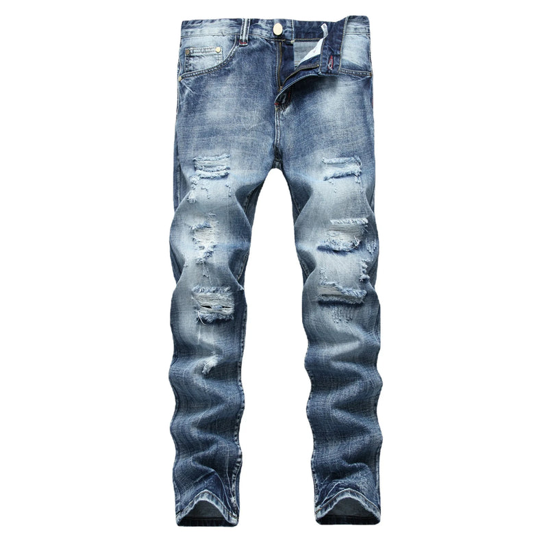 Vintage-style Men's Blue Jeans, Distressed Denim Pants, Asian Sizes 28–34 36 38 40 42.