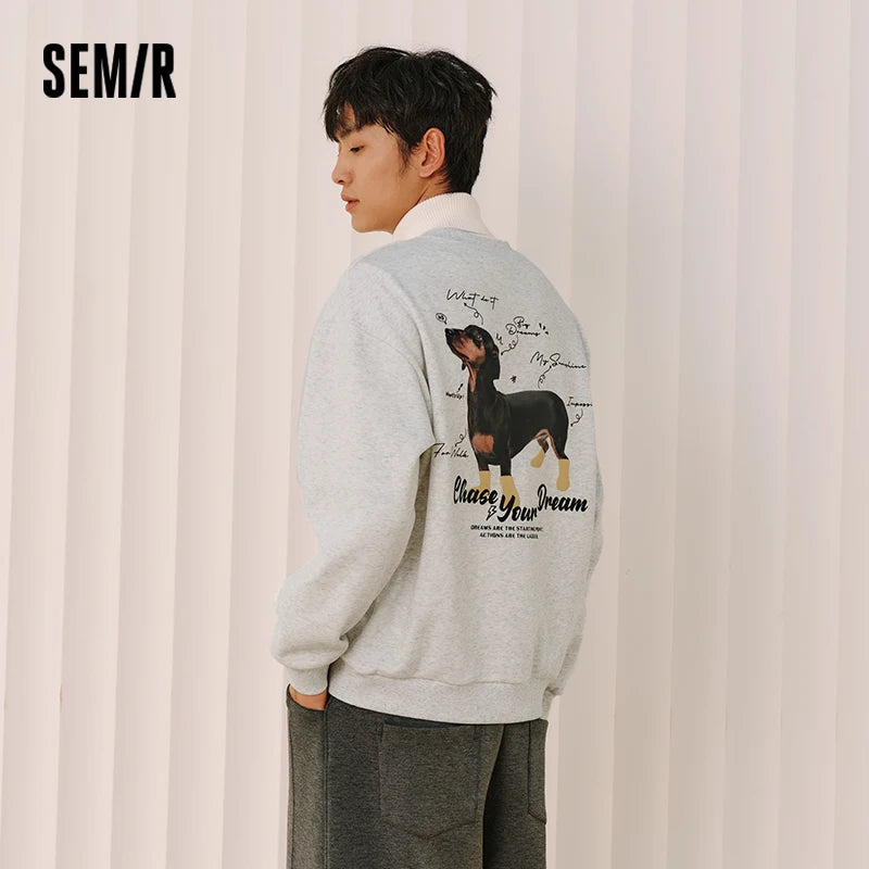 Semir Men Fleece Sweatshirt Fleece Lined Loose Fit Crew Neck Vintage Style Graphic Print 2026 New Winter Daily Wear