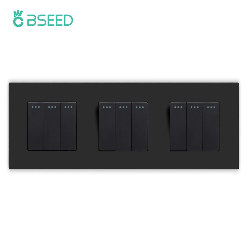 BSEED 1/2/3Gang 1Way Button Light Switch With Wall EU Socket Power Outlets Plastic Panel Mechanical Wall Light Switch On Off