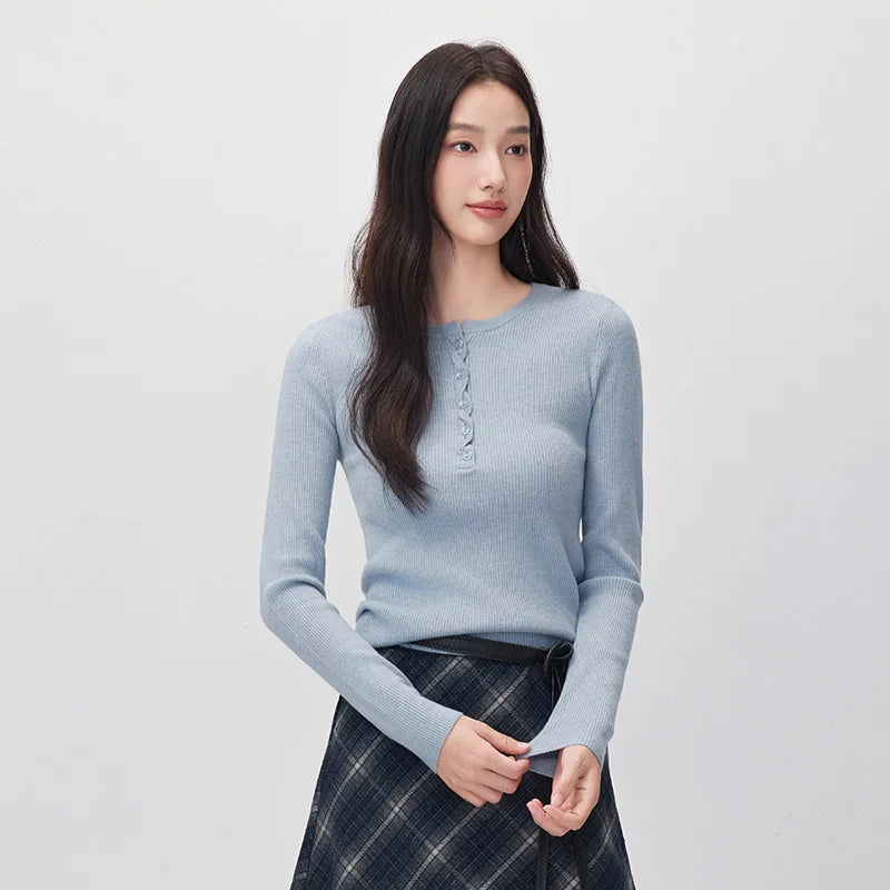 Semir Women Knit Sweater Thermal Warmth Antibacterial Antistatic Half Placket Slim Fit Versatile 2026 New Winter Daily Wear