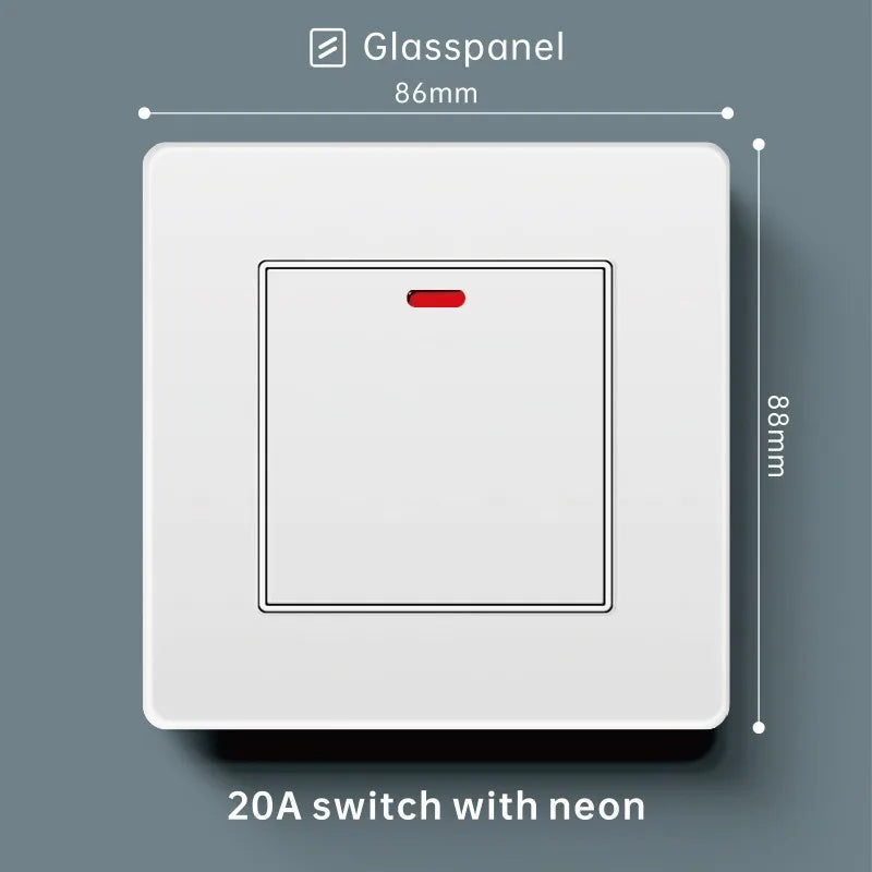 Luxury Skin Feeling Glass Wall Light Switch Button White UK Plug 13A Universal Wall 18W Type-C Fast Charging Socket