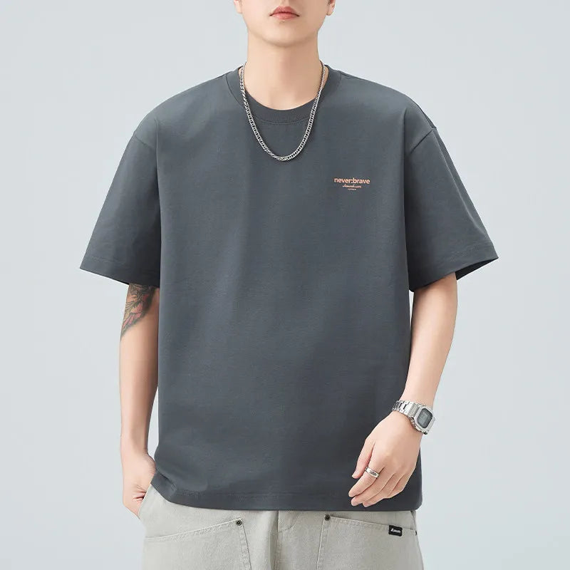 DUKEEN Men's Minimalist Print T-Shirt Summer 2026 Oversized Breathable Crew Neck Tee Casual Korea Style Short Sleeve Top