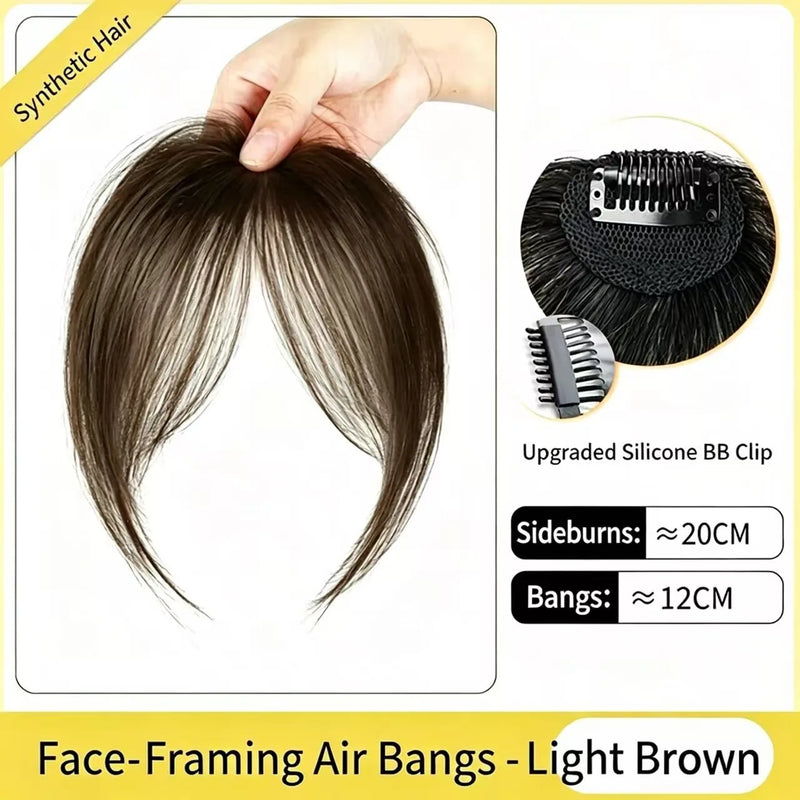 3D Face‑Framing Air Bangs Wig Piece Synthetic Hair Invisible Clip‑In Bangs For Women High‑Crown Hairpiece Cover Receding Hairlin