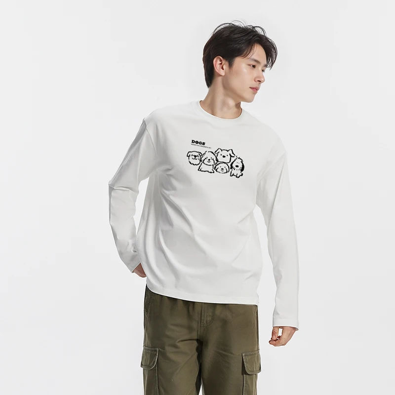 Semir Long Sleeve T-Shirt Men Winter Cute Pet Printed Couple Outfit 2025 New Inner Top Crew Neck Casual Trendy Men'S Wear