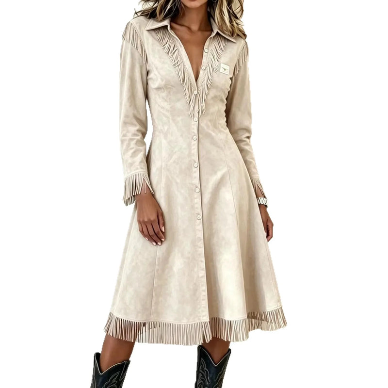 Women's Western-style Long-sleeved Trench Coat;A Figure-hugging Jacket with Fringe Details for Spring/Fall; Blue,Red,Black,Brown