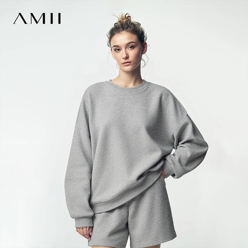 អាវយឺត Amii សម្រាប់នារី រដូវស្លឹកឈើជ្រុះ ឆ្នាំ២០២៦ ថ្មី កមូល ប៉ាក់ដោយក្តីស្រលាញ់ អាវក្រៅ រលុង ដៃអាវទម្លាក់ស្មា 12641112