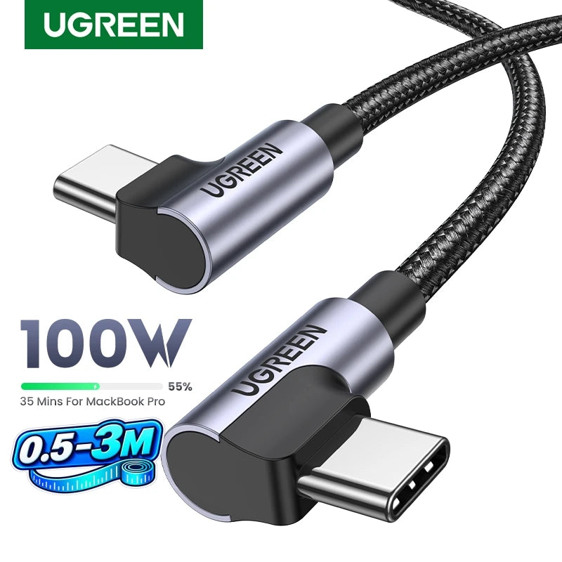 UGREEN 90 Degree USB-C Cable PD100W/60W Type-C Gaming Right Angle Charging Cable 5A/3A for iPhone 17/16 Samsung MacBook 0.5-3M
